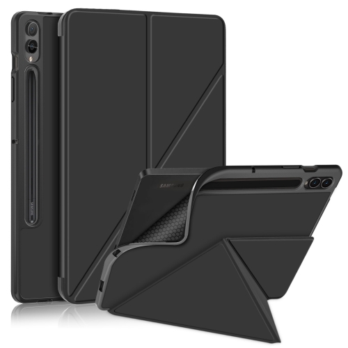 

For Samsung Galaxy Tab S9 Cloth Texture Multi-folding Horizontal Flip Leather Tablet Case(Black)