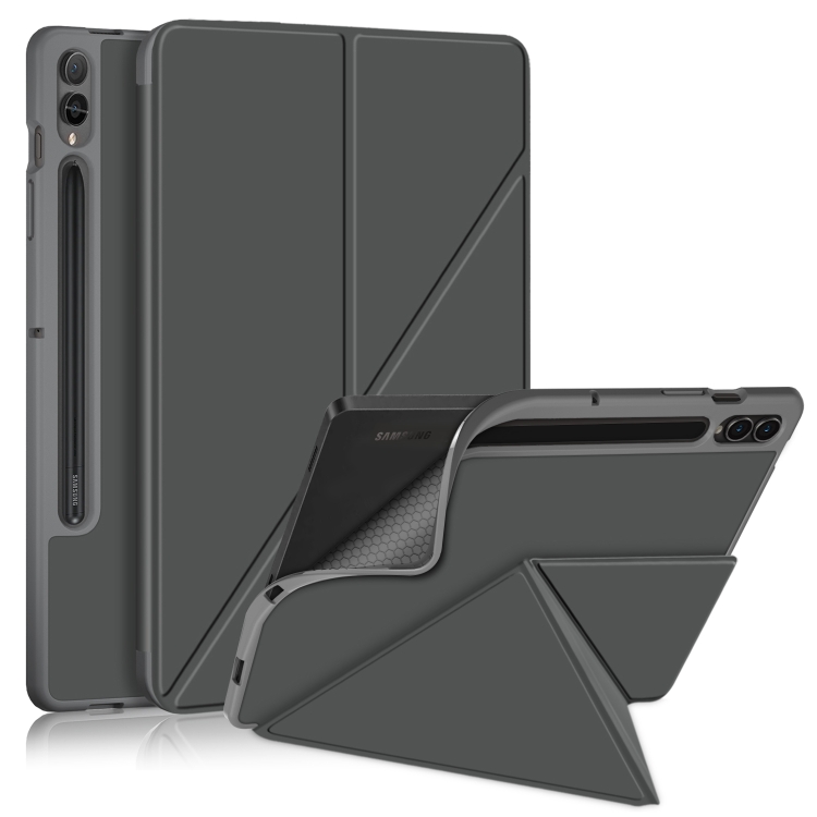 

For Samsung Galaxy Tab S9 Cloth Texture Multi-folding Horizontal Flip Leather Tablet Case(Grey)