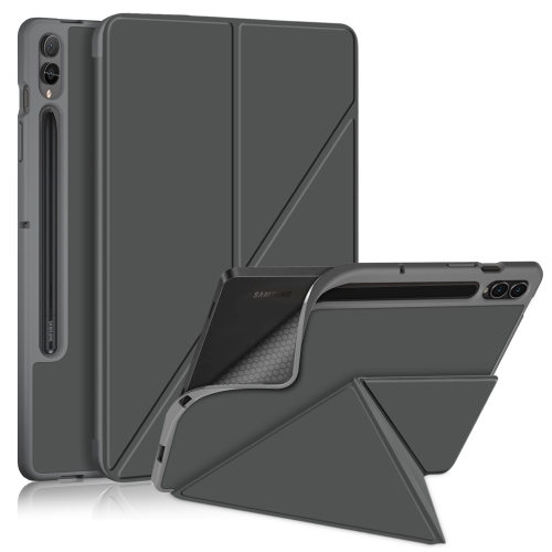 

For Samsung Galaxy Tab S9+ Cloth Texture Multi-folding Horizontal Flip Leather Tablet Case(Grey)