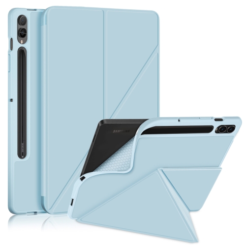 

For Samsung Galaxy Tab S9+ Cloth Texture Multi-folding Horizontal Flip Leather Tablet Case(Sky Blue)