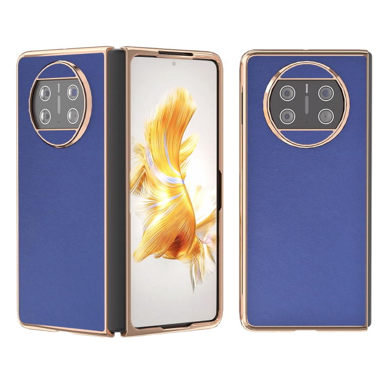 

For Huawei Mate X3 Electroplating Haze Texture PU Phone Case(Dark Blue)