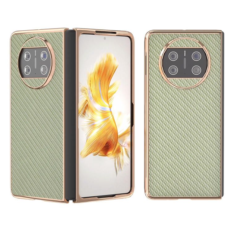 

For Huawei Mate X3 Electroplating Carbon Fiber Texture Protective Phone Case(Green)