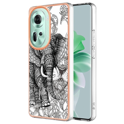 

For OPPO Reno11 5G Global Electroplating Marble Dual-side IMD Phone Case(Totem Elephant)