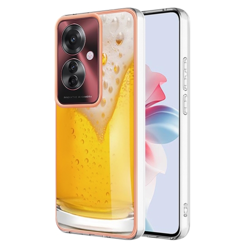 

For OPPO Reno11 F 5G Global Electroplating Marble Dual-side IMD Phone Case(Draft Beer)