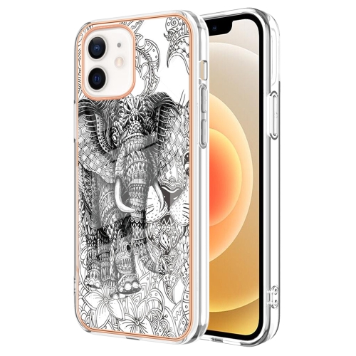 

For iPhone 12 / 12 Pro Electroplating Marble Dual-side IMD Phone Case(Totem Elephant)