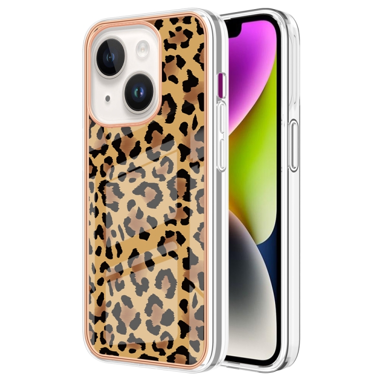 

For iPhone 14 Plus Electroplating Marble Dual-side IMD Phone Case(Leopard Print)