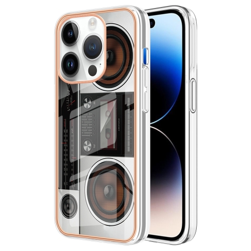 

For iPhone 14 Pro Electroplating Marble Dual-side IMD Phone Case(Retro Radio)