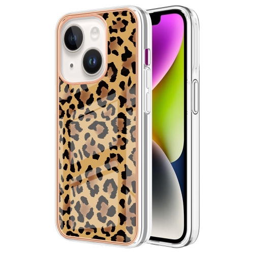 

For iPhone 15 Plus Electroplating Marble Dual-side IMD Phone Case(Leopard Print)