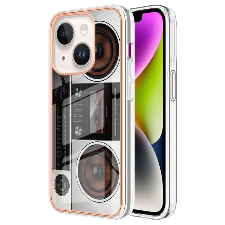 

For iPhone 15 Plus Electroplating Marble Dual-side IMD Phone Case(Retro Radio)