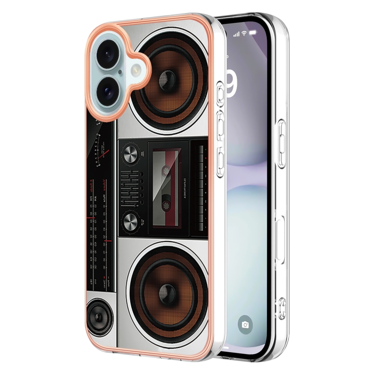 

For iPhone 16 Electroplating Marble Dual-side IMD Phone Case(Retro Radio)