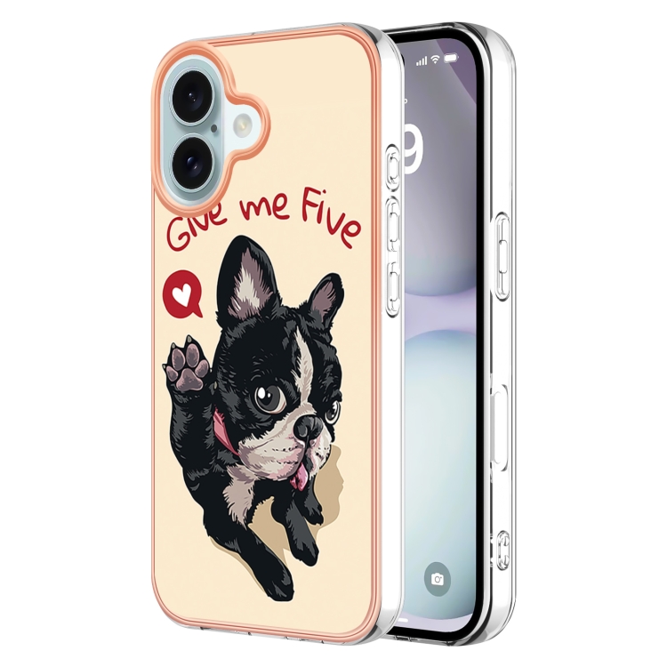 

For iPhone 16 Electroplating Marble Dual-side IMD Phone Case(Lucky Dog)