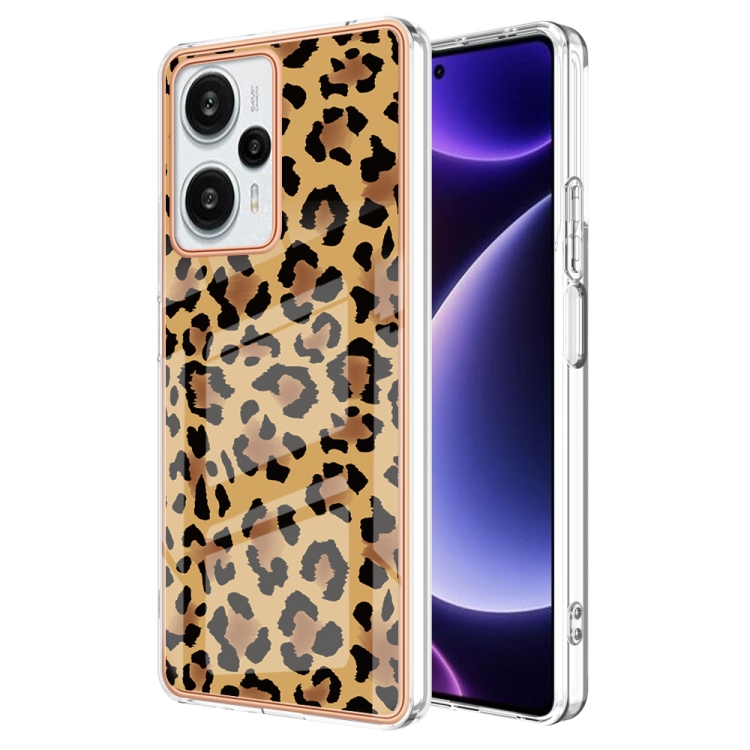

For Xiaomi Poco F5 / Redmi Note 12 Turbo Electroplating Marble Dual-side IMD Phone Case(Leopard Print)
