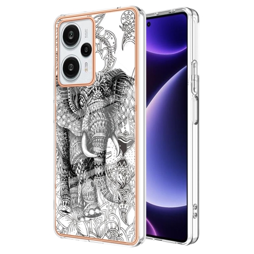 

For Xiaomi Poco F5 / Redmi Note 12 Turbo Electroplating Marble Dual-side IMD Phone Case(Totem Elephant)