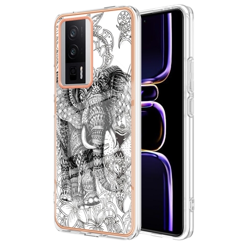 

For Xiaomi Poco F5 Pro 5G / Redmi K60 Electroplating Marble Dual-side IMD Phone Case(Totem Elephant)