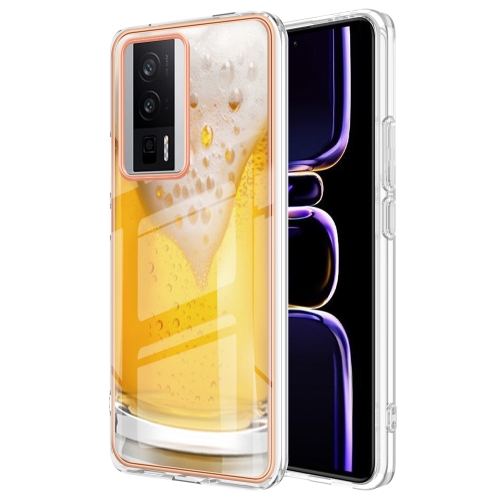 

For Xiaomi Poco F5 Pro 5G / Redmi K60 Electroplating Marble Dual-side IMD Phone Case(Draft Beer)