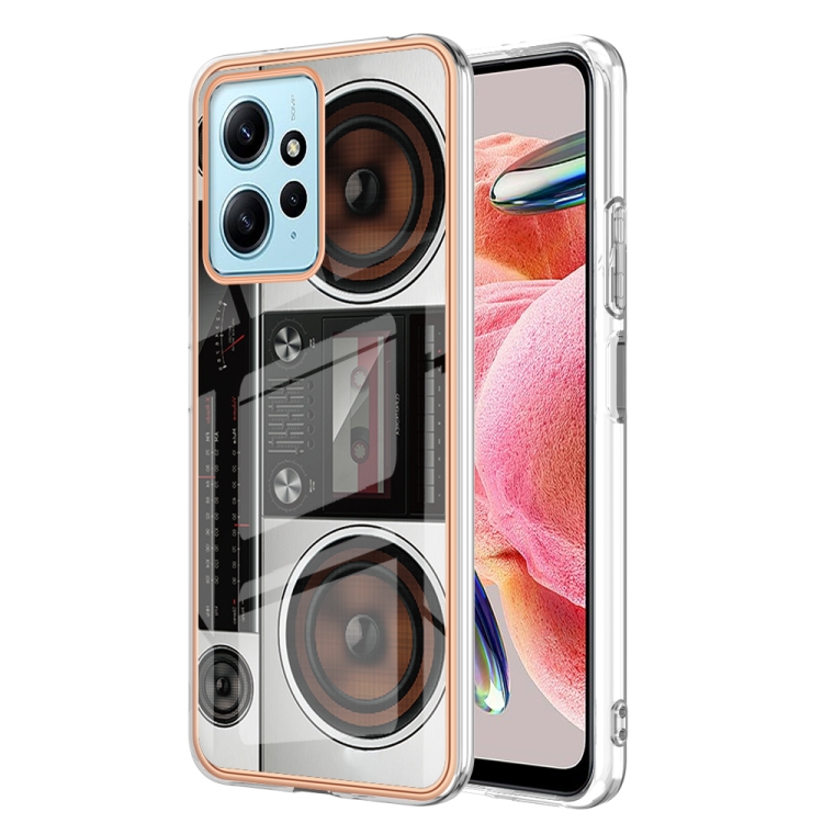 

For Xiaomi Redmi Note 12 4G Electroplating Marble Dual-side IMD Phone Case(Retro Radio)