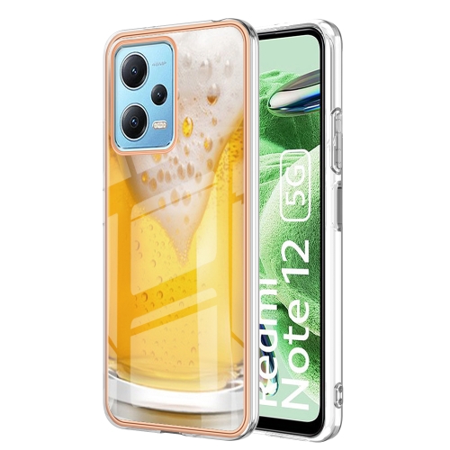 

For Xiaomi Redmi Note 12 5G Global Electroplating Marble Dual-side IMD Phone Case(Draft Beer)