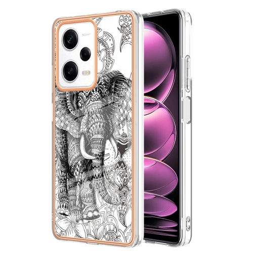 

For Xiaomi Redmi Note 12 Pro 5G Global Electroplating Marble Dual-side IMD Phone Case(Totem Elephant)