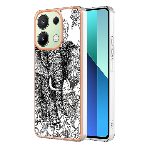 

For Xiaomi Redmi Note 13 4G Global Electroplating Marble Dual-side IMD Phone Case(Totem Elephant)
