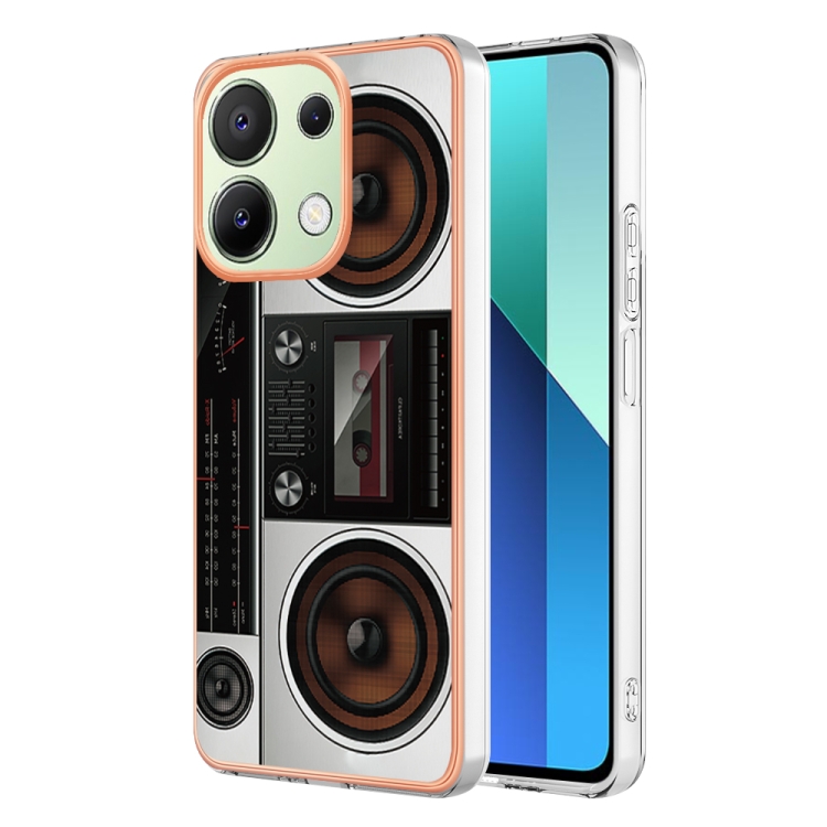 

For Xiaomi Redmi Note 13 4G Global Electroplating Marble Dual-side IMD Phone Case(Retro Radio)