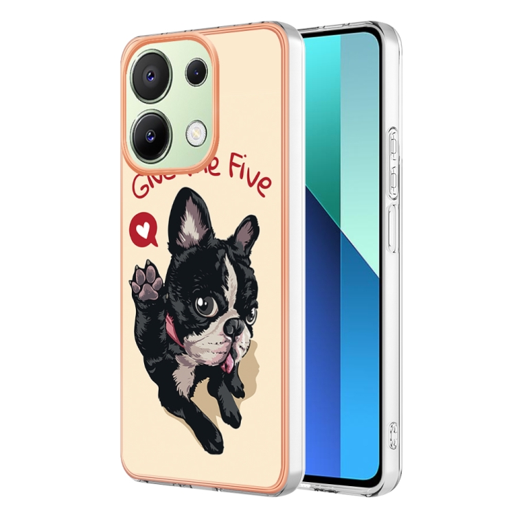 

For Xiaomi Redmi Note 13 4G Global Electroplating Marble Dual-side IMD Phone Case(Lucky Dog)