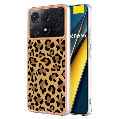 

For Xiaomi Poco X6 Pro / Redmi K70E Electroplating Marble Dual-side IMD Phone Case(Leopard Print)