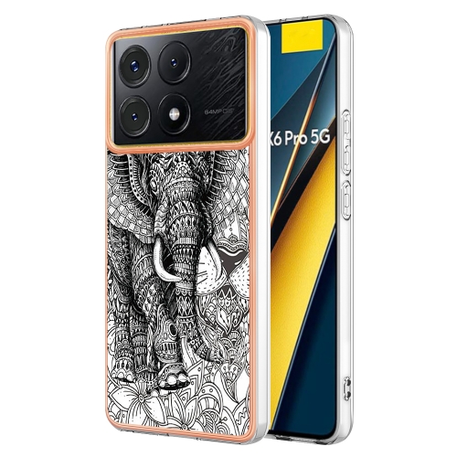 

For Xiaomi Poco X6 Pro / Redmi K70E Electroplating Marble Dual-side IMD Phone Case(Totem Elephant)