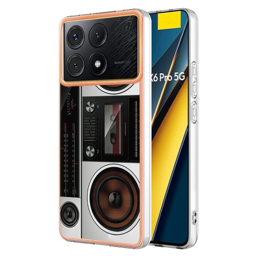 

For Xiaomi Poco X6 Pro / Redmi K70E Electroplating Marble Dual-side IMD Phone Case(Retro Radio)
