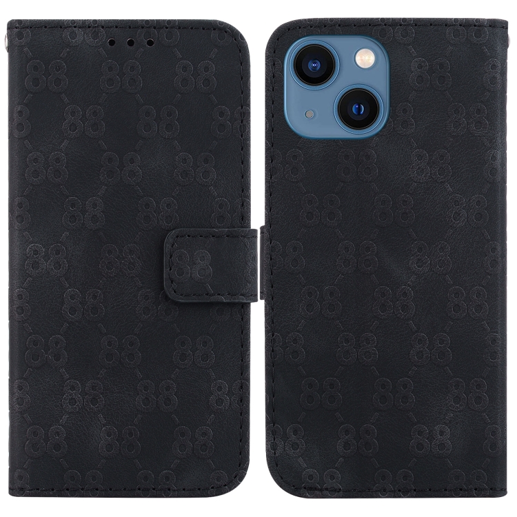 

For iPhone 15 Double 8-shaped Embossed Leather Phone Case(Black)