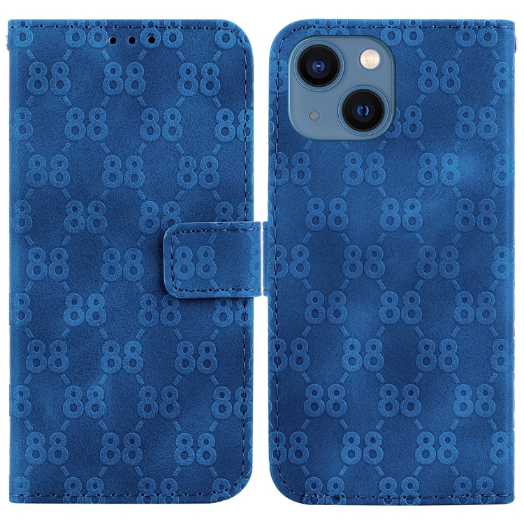 

For iPhone 14 Plus Double 8-shaped Embossed Leather Phone Case(Blue)