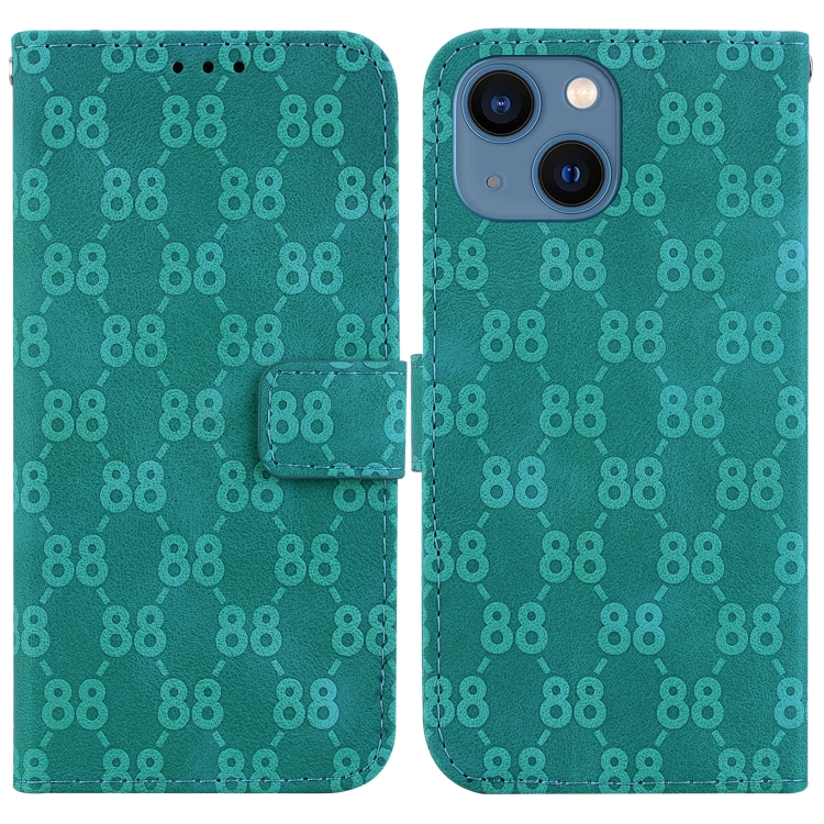 

For iPhone 14 Double 8-shaped Embossed Leather Phone Case(Green)