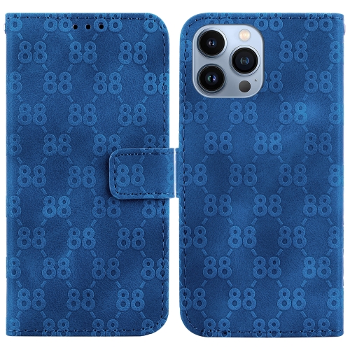 

For iPhone 14 Pro Max Double 8-shaped Embossed Leather Phone Case(Blue)