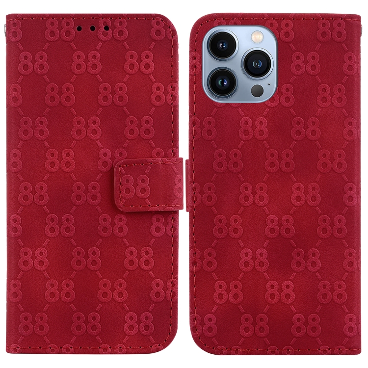 

For iPhone 14 Pro Max Double 8-shaped Embossed Leather Phone Case(Red)