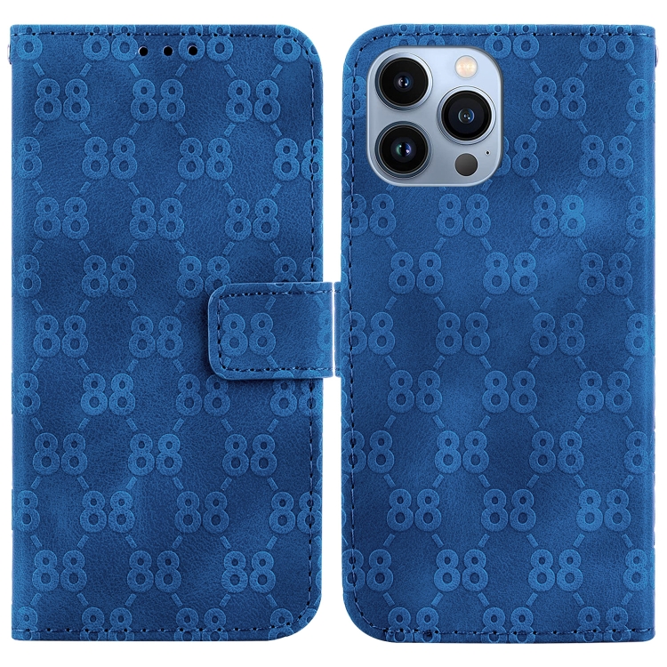 

For iPhone 13 Pro Max Double 8-shaped Embossed Leather Phone Case(Blue)