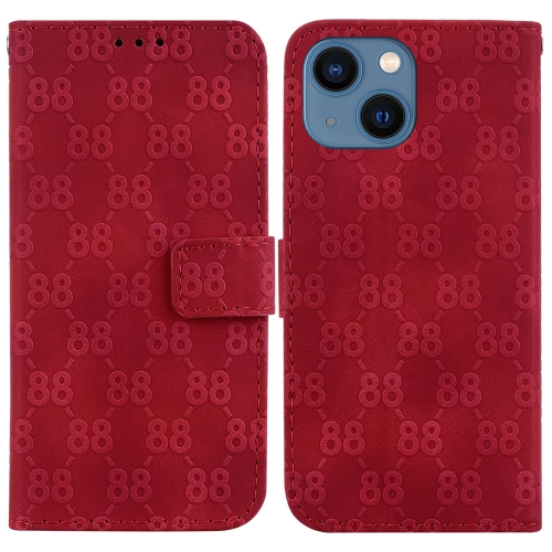 

For iPhone 13 Double 8-shaped Embossed Leather Phone Case(Red)