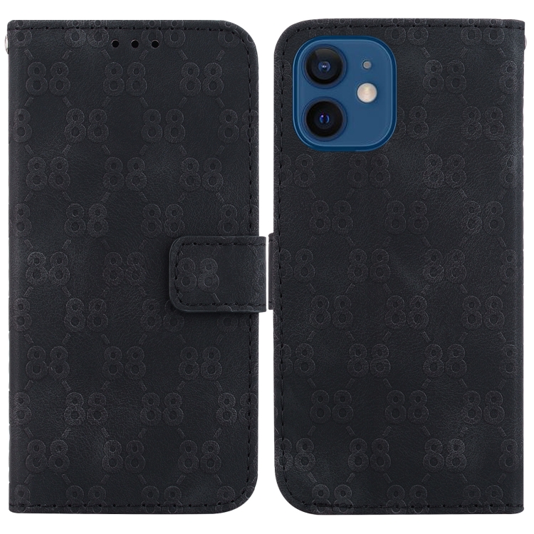 

For iPhone 12 / 12 Pro Double 8-shaped Embossed Leather Phone Case(Black)