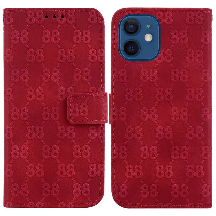 

For iPhone 12 mini Double 8-shaped Embossed Leather Phone Case(Red)