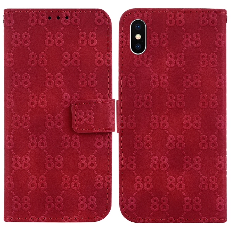 

For iPhone X / XS Double 8-shaped Embossed Leather Phone Case(Red)