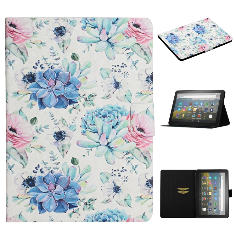 

For Amazon Kindle Fire Max 11 Colored Drawing Flower Smart Leather Tablet Case(Blue Folower)
