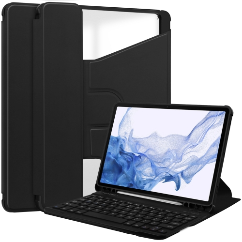 

For Samsung Galaxy Tab S9 360 Rotation Transparent Smart Leather Case with Keyboard(Black)
