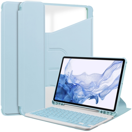 

For Samsung Galaxy Tab S9 360 Rotation Transparent Smart Leather Case with Keyboard(Sky Blue)