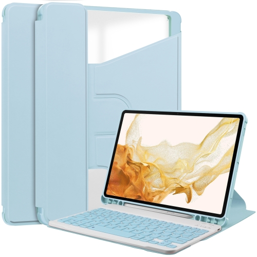 

For Samsung Galaxy Tab S9+ 360 Rotation Transparent Smart Leather Case with Keyboard(Sky Blue)