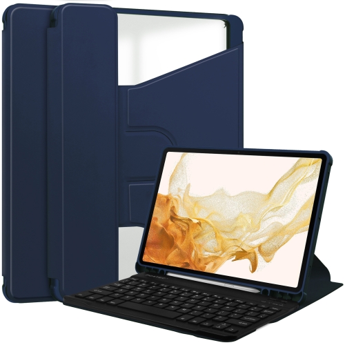 

For Samsung Galaxy Tab S9+ 360 Rotation Transparent Smart Leather Case with Keyboard(Dark Blue)