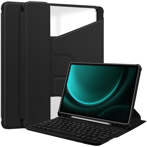 

For Samsung Galaxy Tab S9 FE+ 360 Rotation Transparent Smart Leather Case with Keyboard(Black)