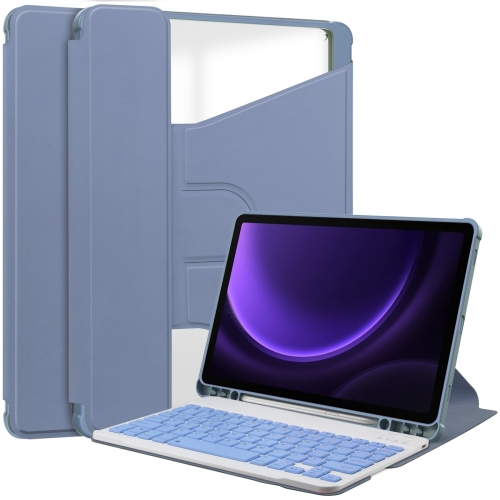

For Samsung Galaxy Tab S9 FE 360 Rotation Transparent Smart Leather Case with Keyboard(Lavender)