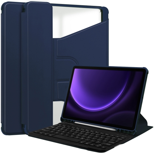 

For Samsung Galaxy Tab S9 FE 360 Rotation Transparent Smart Leather Case with Keyboard(Dark Blue)