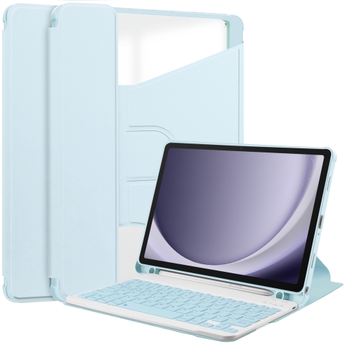 

For Samsung Galaxy Tab A9+ 360 Rotation Transparent Smart Leather Case with Keyboard(Sky Blue)