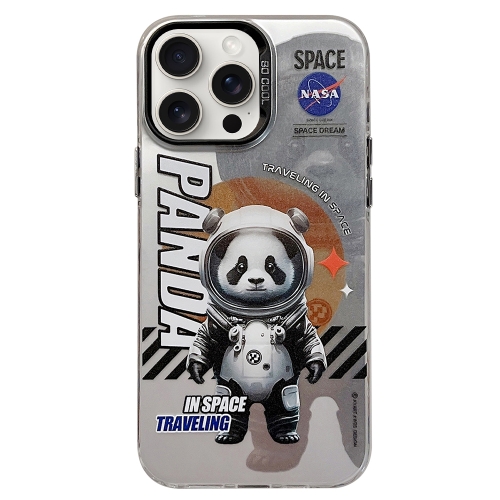 For iPhone 15 Pro Astronaut Pattern PC Phone Case(Gray Panda) for iphone 13 pro astronaut pattern pc phone case green space panda