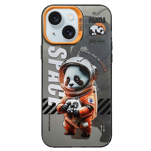 For iPhone 15 Astronaut Pattern PC Phone Case(Black Panda) for iphone 13 astronaut pattern large window tpu phone case purple