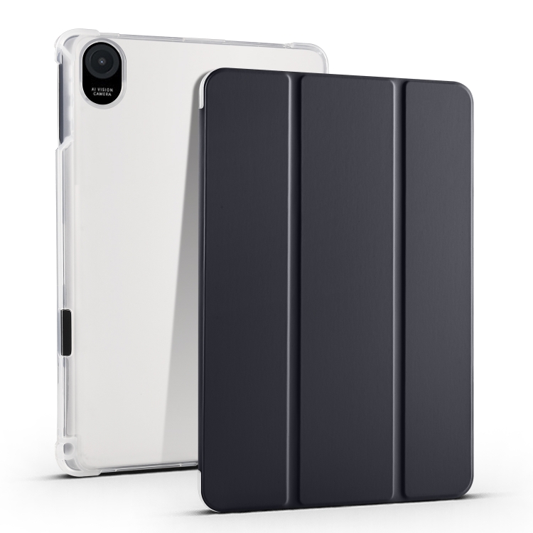

For Honor Pad 8 3-folding Transparent TPU Smart Leather Tablet Case(Black)